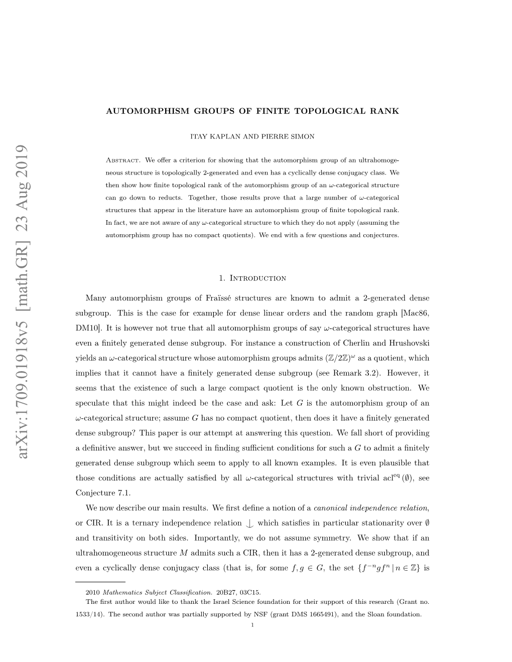 Automorphism Groups of Finite Topological Rank