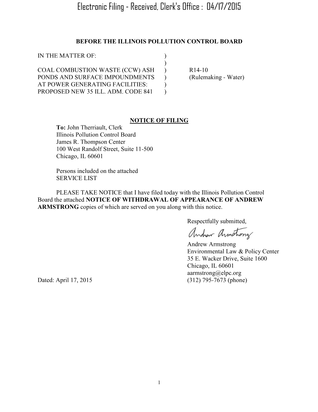 Electronic Filing - Received, Clerk's Office : 04/17/2015