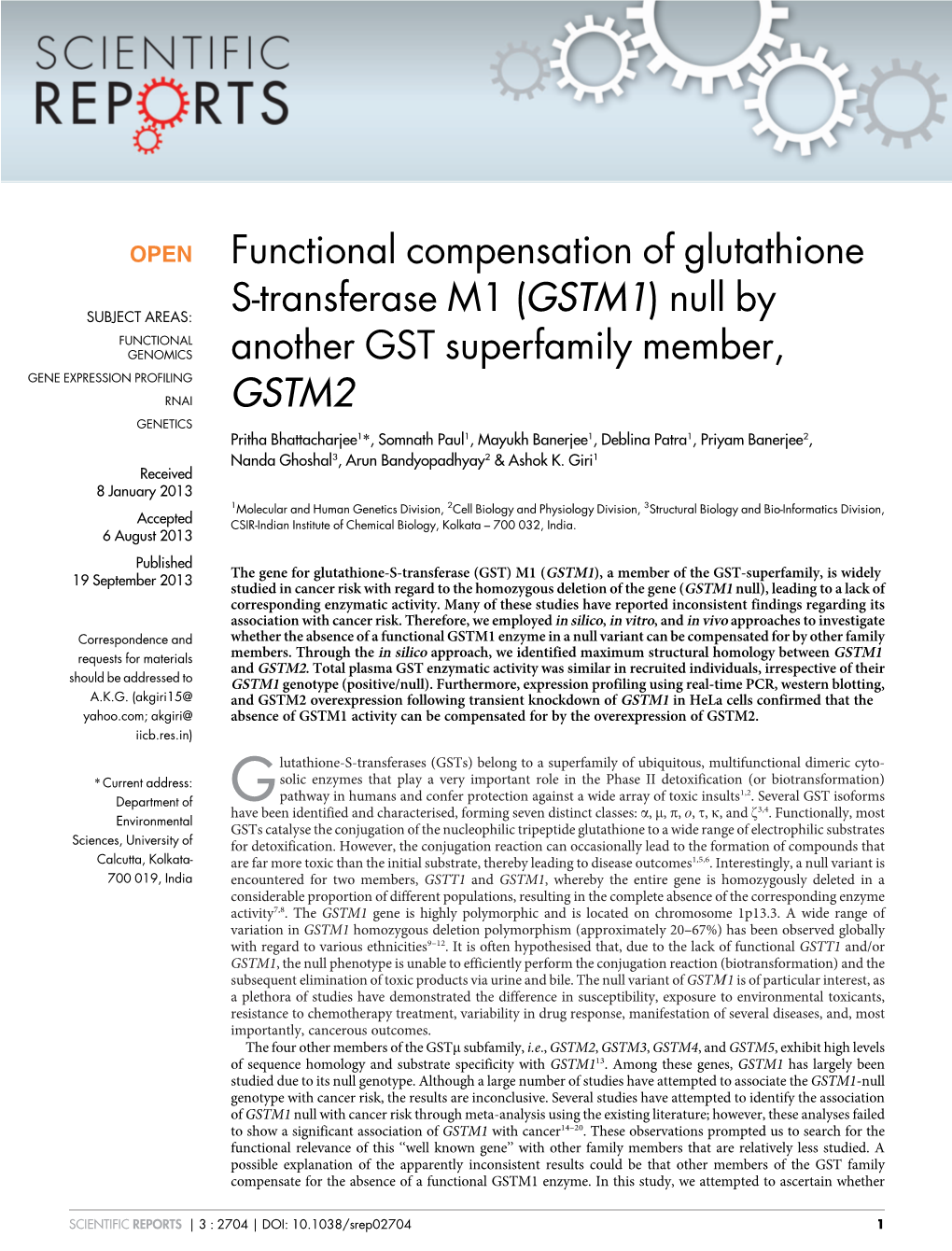 Functional Compensation of Glutathione S-Transferase M1