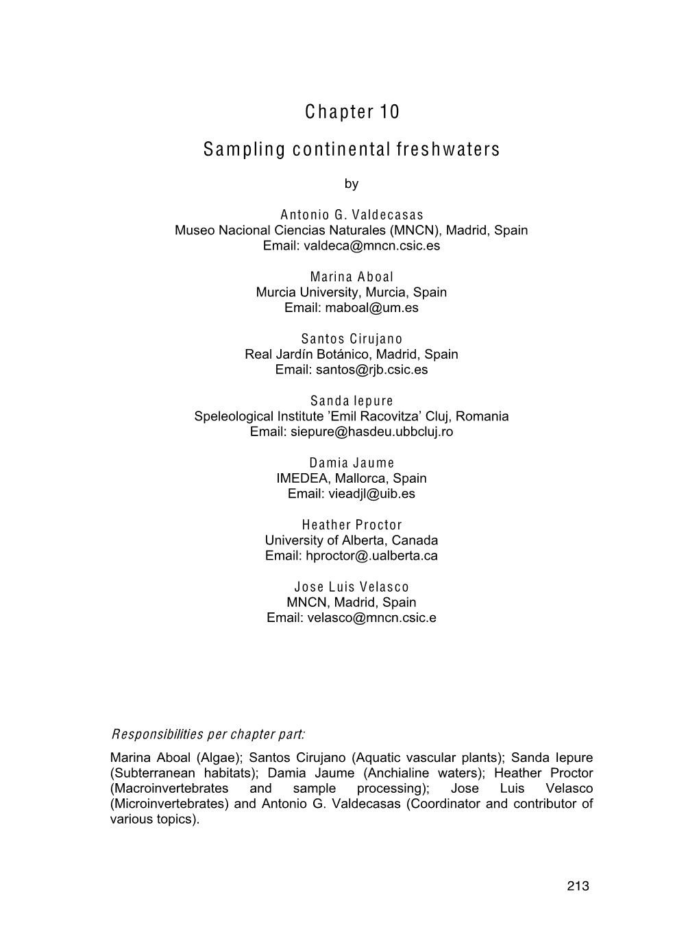 Chapter 10 Sampling Continental Freshwaters