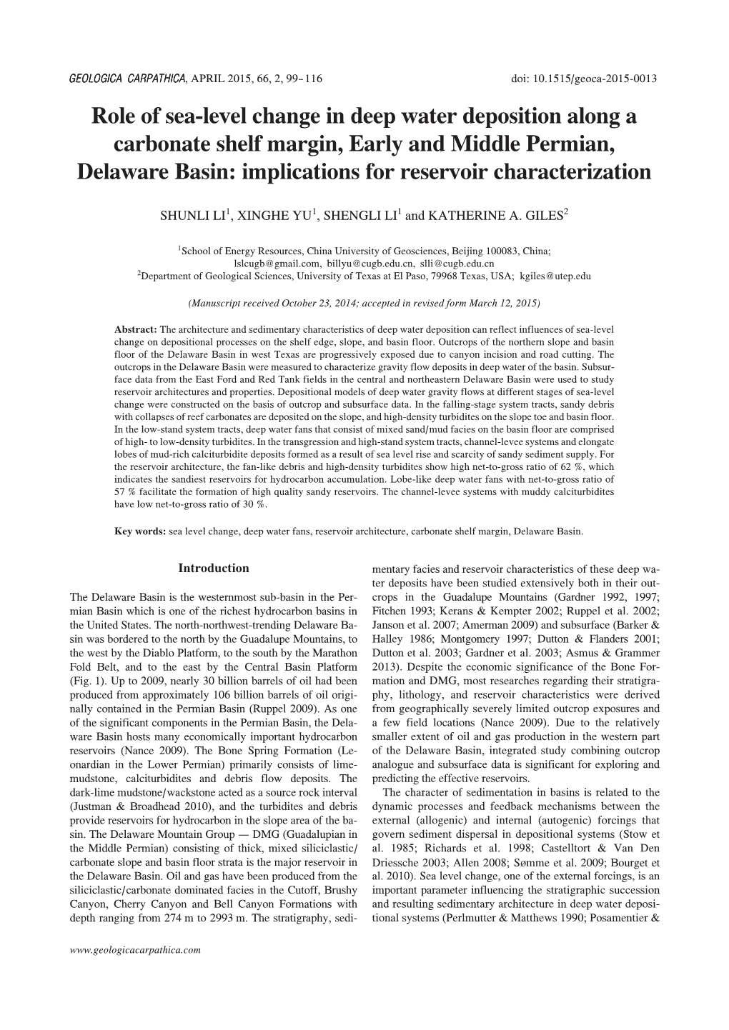 Role of Sea-Level Change in Deep Water Deposition Along a Carbonate