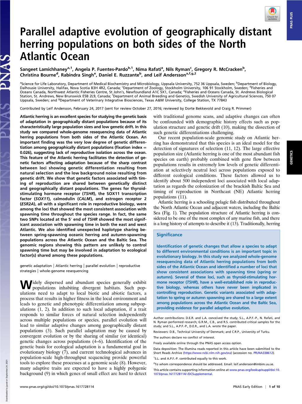 Parallel Adaptive Evolution of Geographically Distant Herring