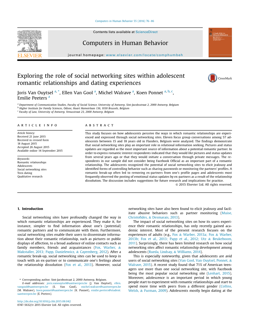 Exploring the Role of Social Networking Sites Within Adolescent Romantic Relationships and Dating Experiences