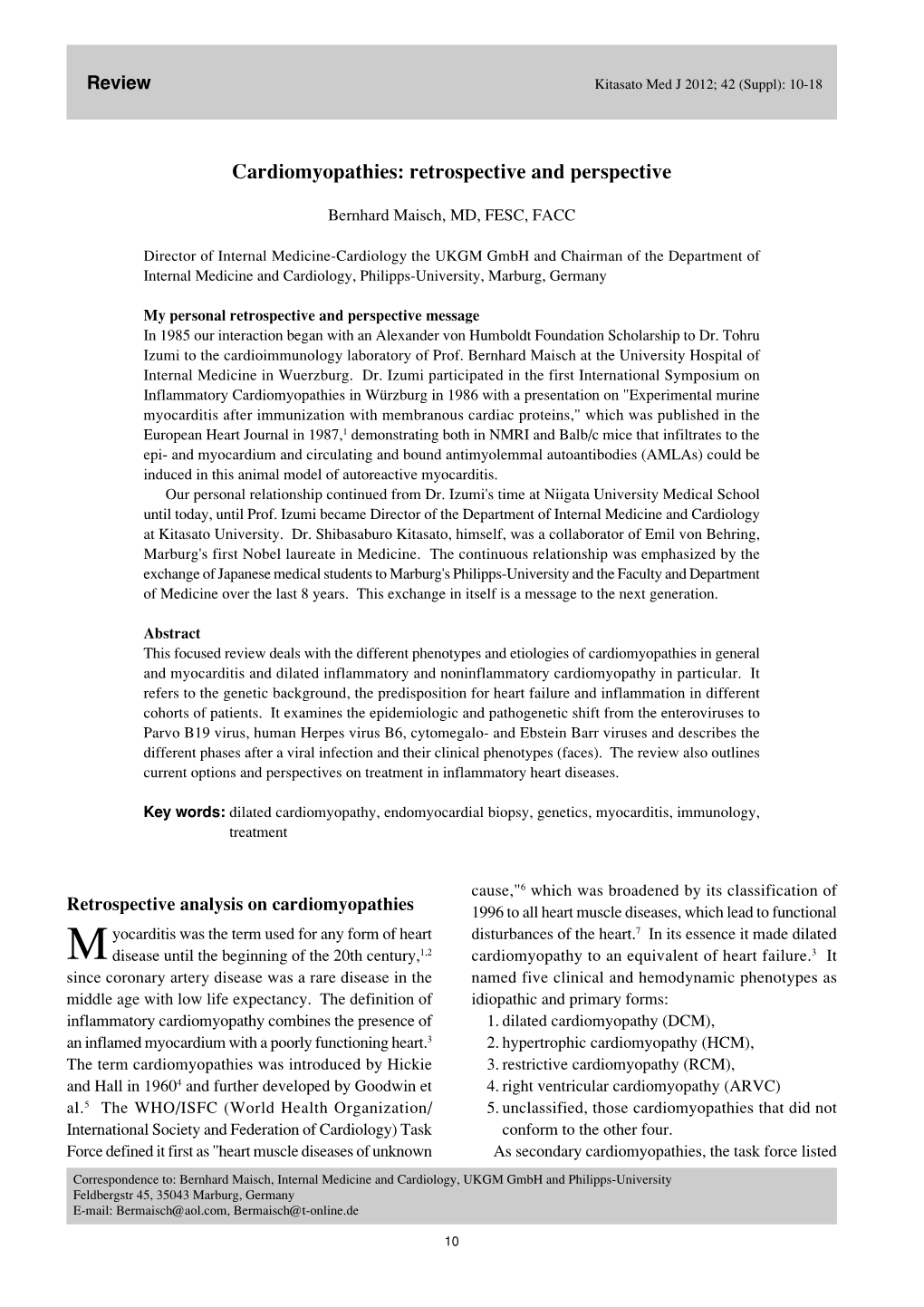 Cardiomyopathies: Retrospective and Perspective