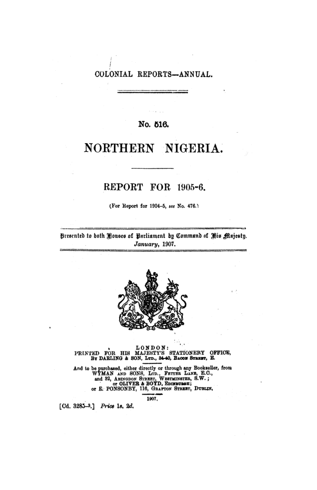 Annual Report of the Colonies, Northern Nigeria, 1905-06