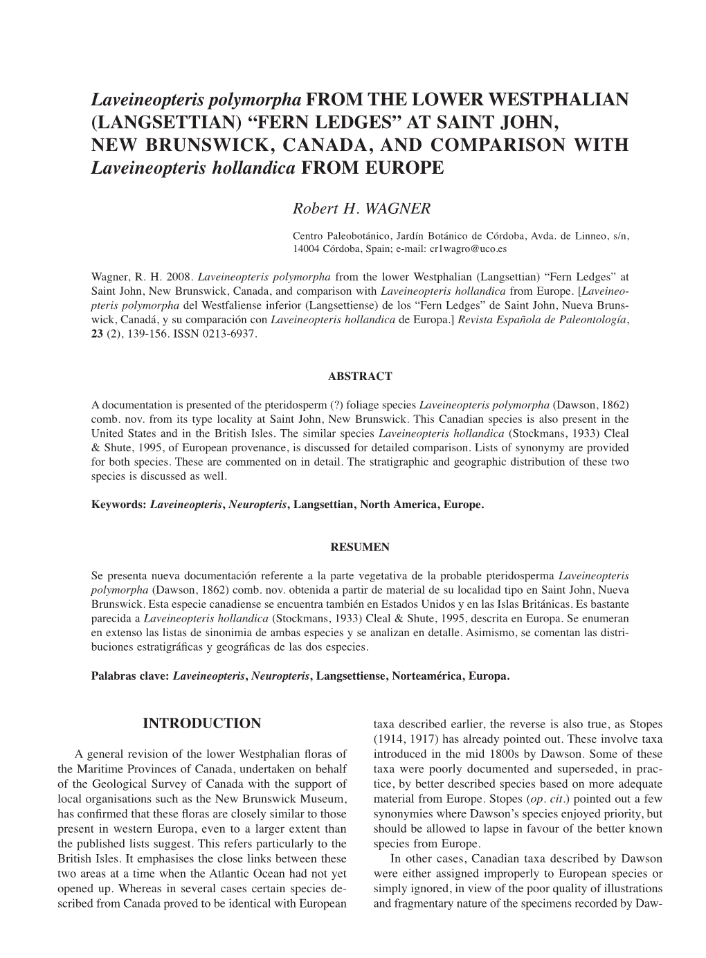 (LANGSETTIAN) “FERN LEDGES” at SAINT JOHN, NEW BRUNSWICK, CANADA, and COMPARISON with Laveineopteris Hollandica from EUROPE