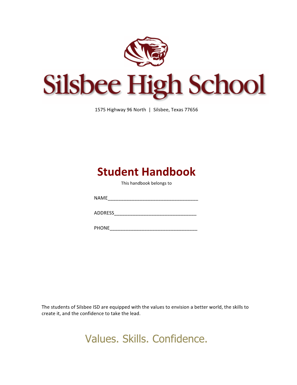 Student Handbook This Handbook Belongs To