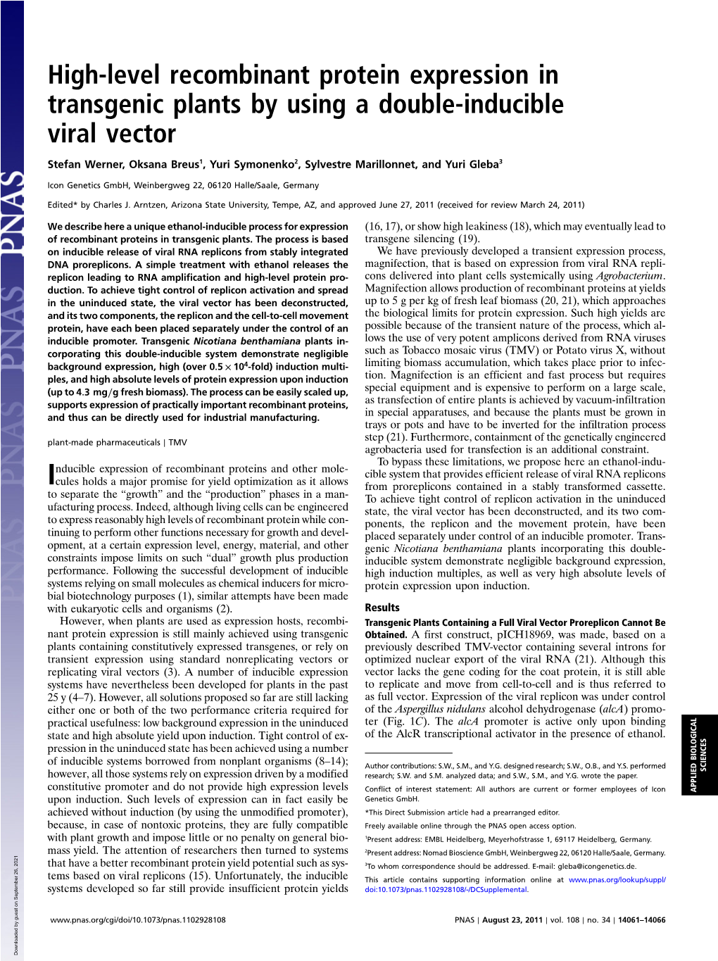 High-Level Recombinant Protein Expression in Transgenic Plants by Using a Double-Inducible Viral Vector