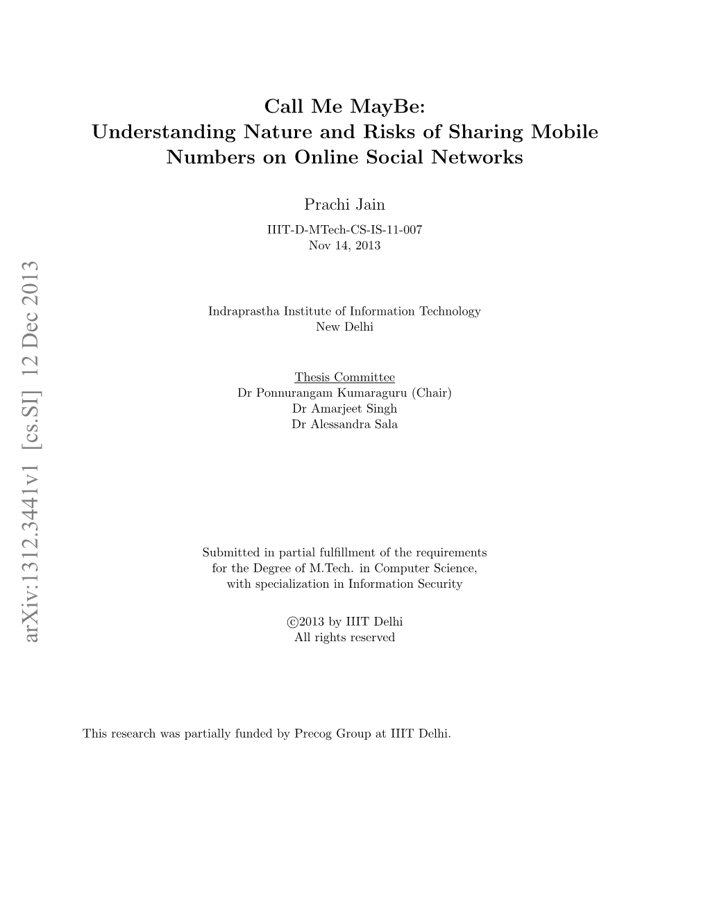 Call Me Maybe: Understanding Nature and Risks of Sharing Mobile Numbers on Online Social Networks