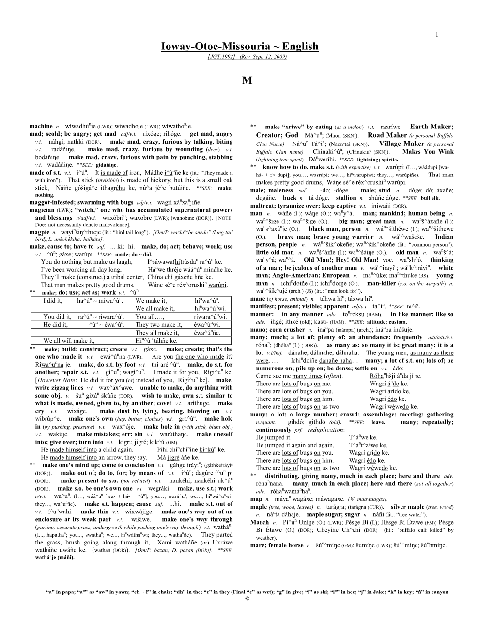 Ioway-Otoe-Missouria ~ English M