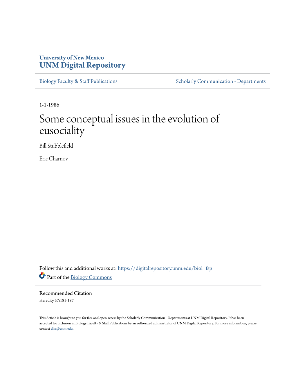 Some Conceptual Issues in the Evolution of Eusociality Bill Stubblefield