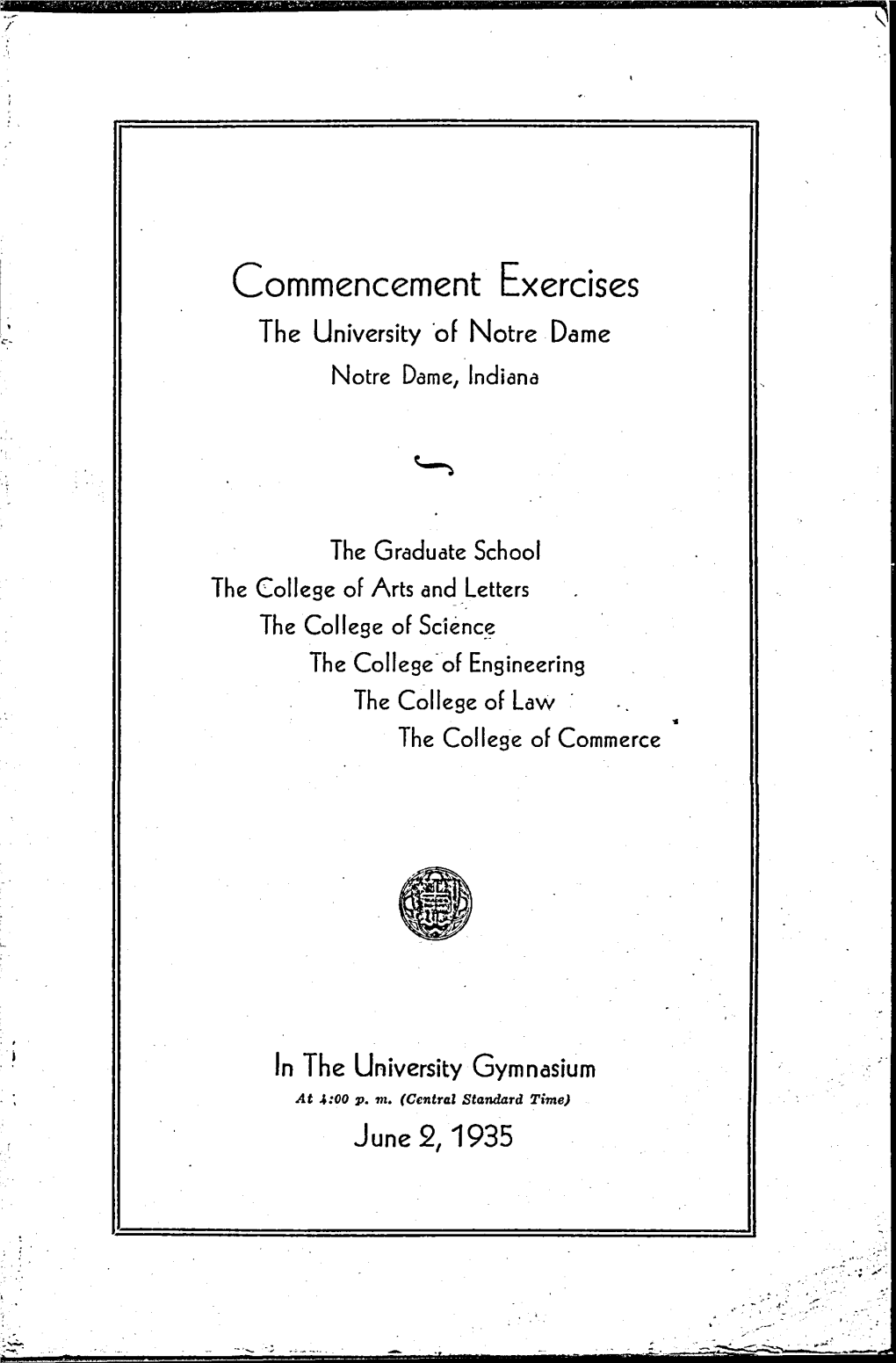 University of Notre Dame Commencement Program