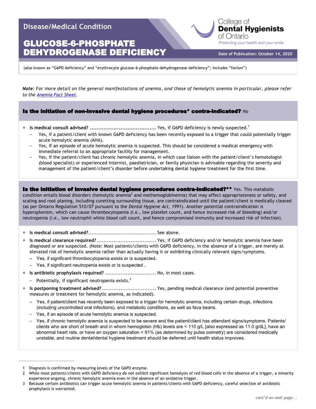 GLUCOSE-6-PHOSPHATE DEHYDROGENASE DEFICIENCY Date of Publication: October 14, 2020