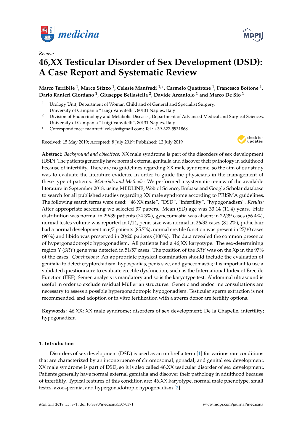 46,XX Testicular Disorder of Sex Development (DSD): a Case Report and Systematic Review