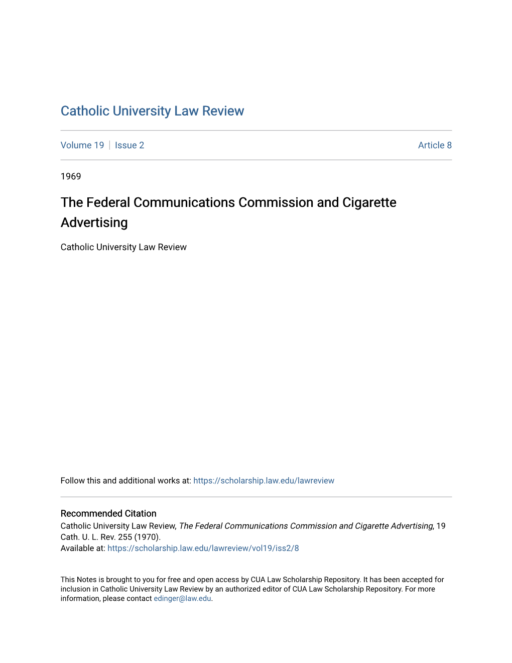 The Federal Communications Commission and Cigarette Advertising