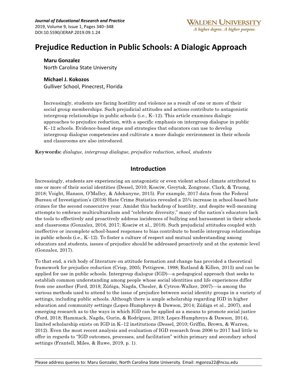 Prejudice Reduction in Public Schools: a Dialogic Approach