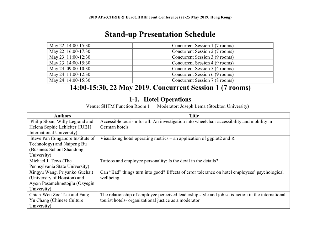 Stand-Up Presentation Schedule