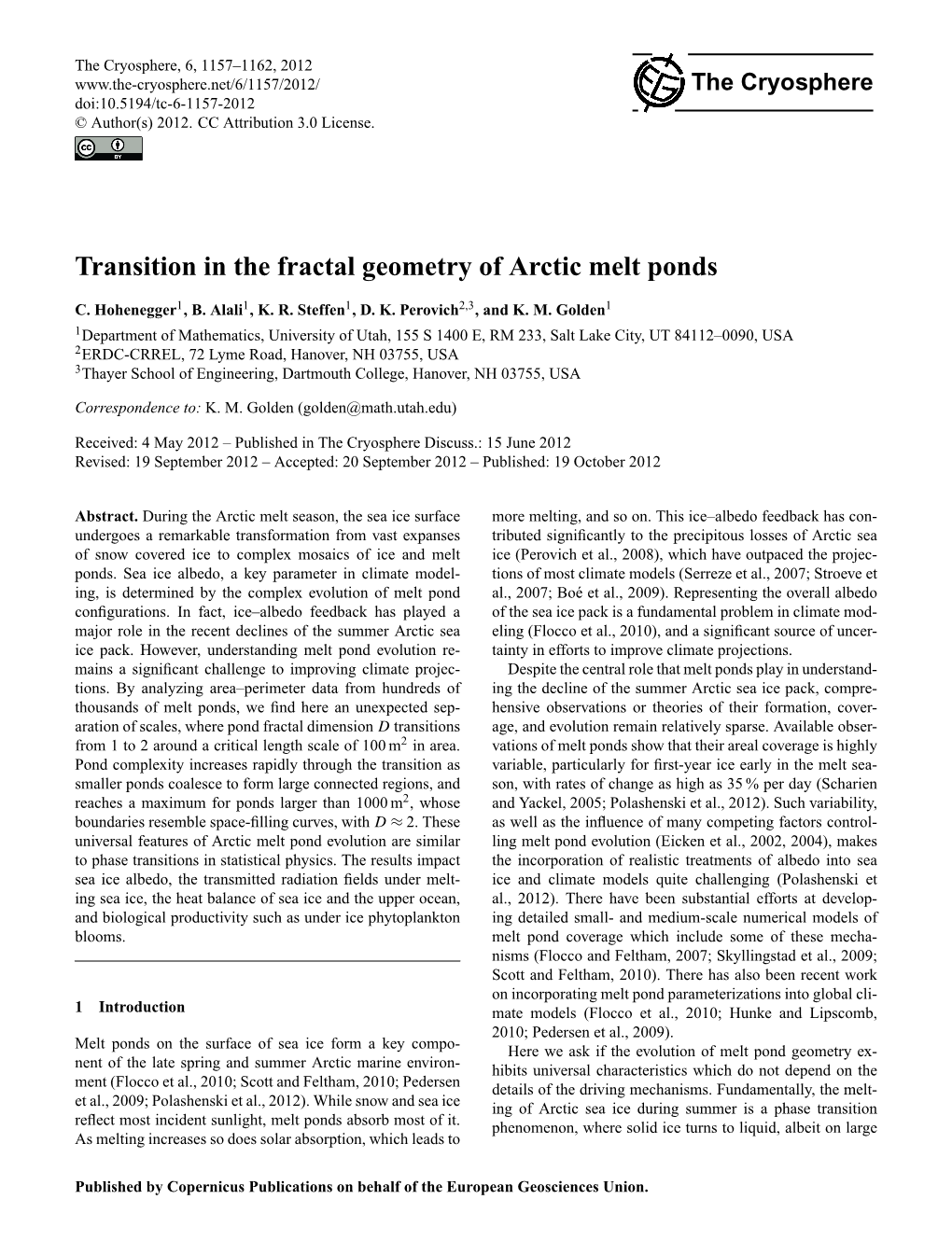 Transition in the Fractal Geometry of Arctic Melt Ponds