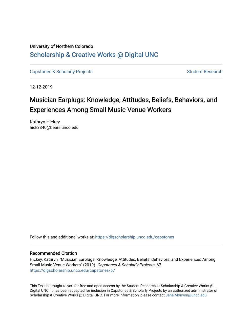 Musician Earplugs: Knowledge, Attitudes, Beliefs, Behaviors, and Experiences Among Small Music Venue Workers