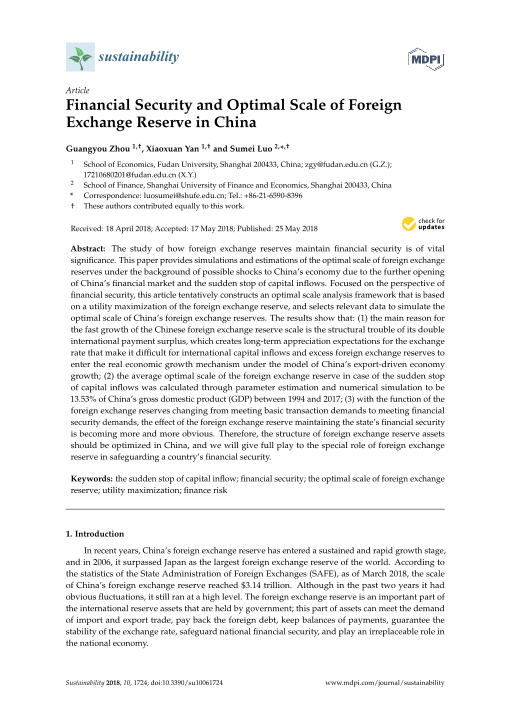 Financial Security and Optimal Scale of Foreign Exchange Reserve in China