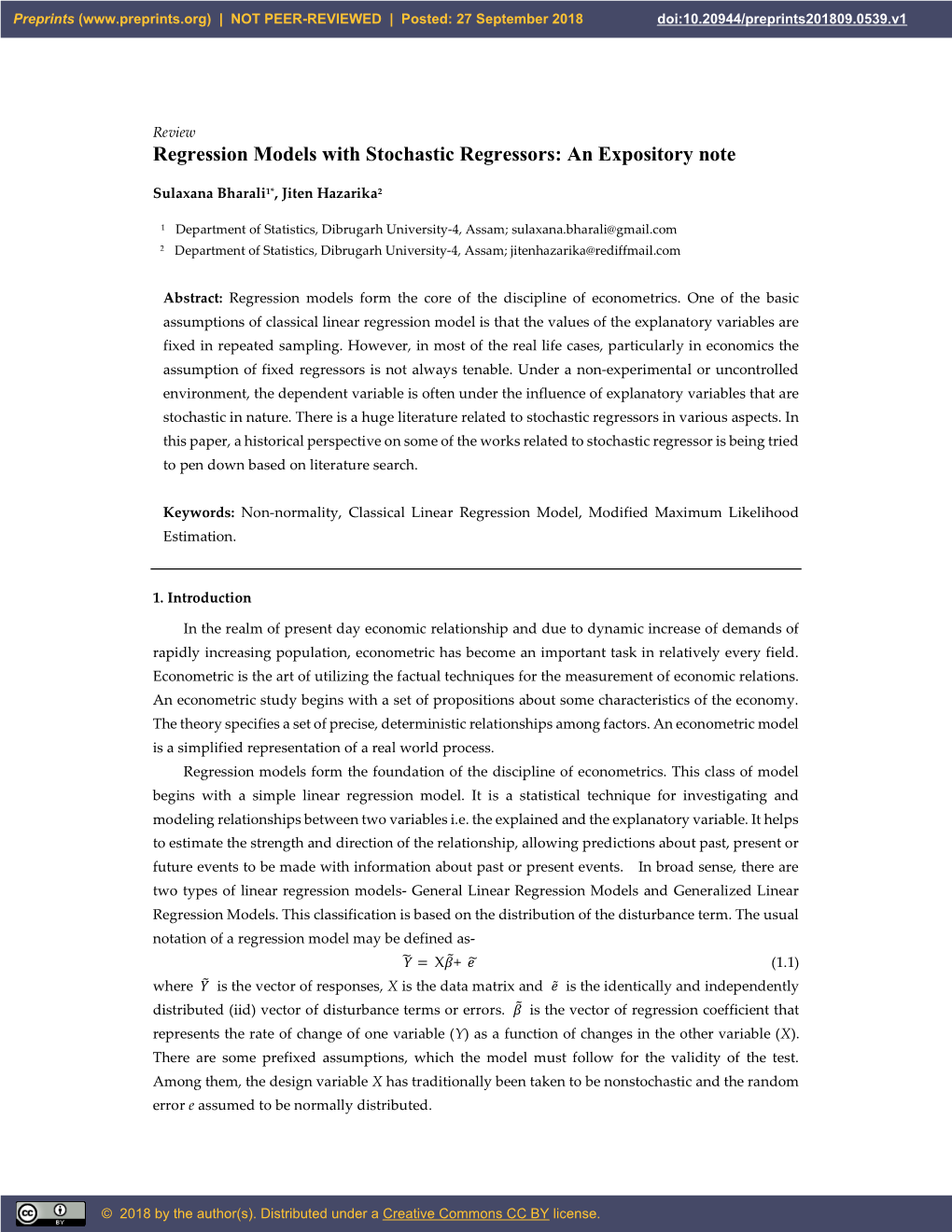 Regression Models with Stochastic Regressors: an Expository Note