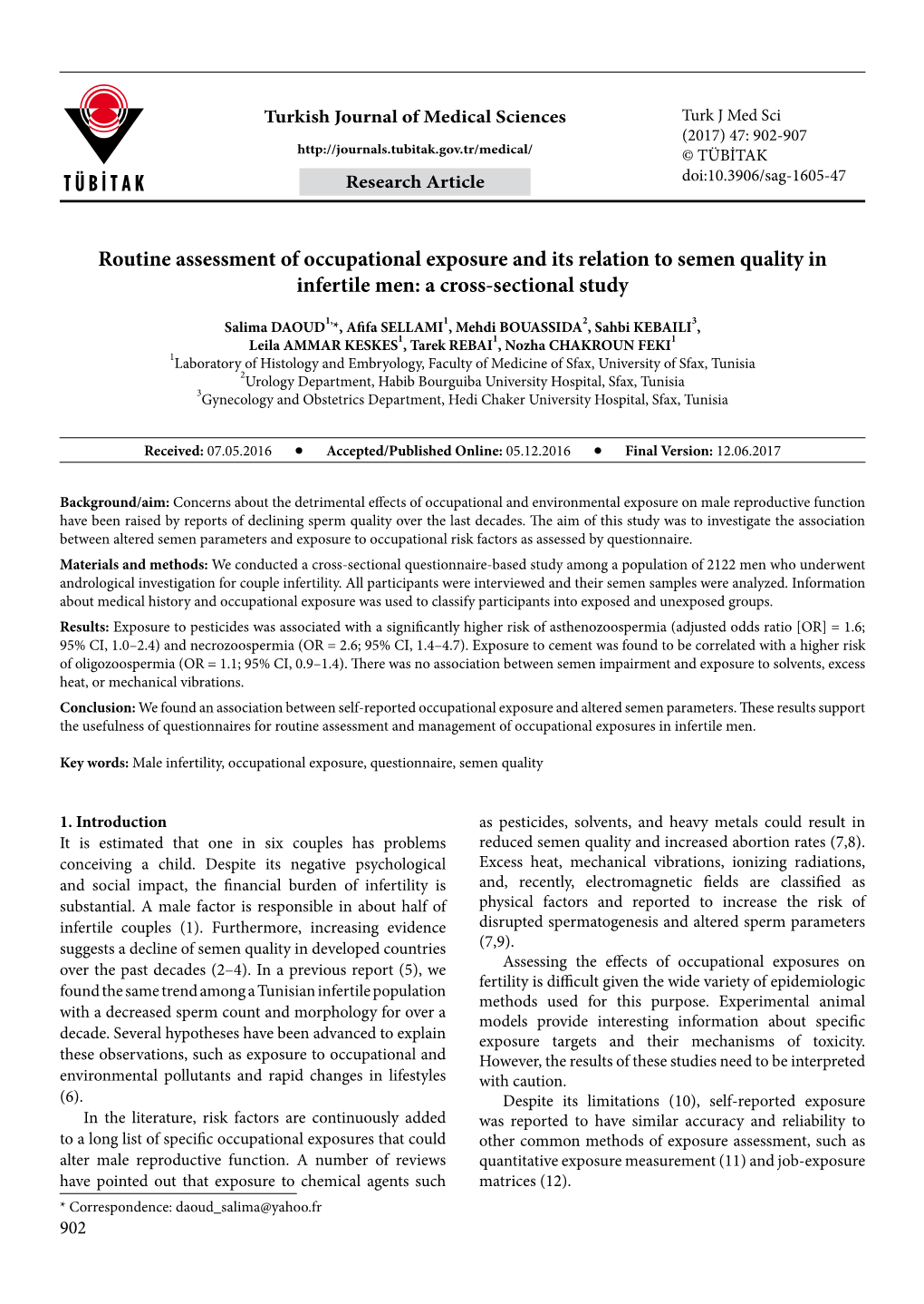 Routine Assessment of Occupational Exposure and Its Relation to Semen Quality in Infertile Men: a Cross-Sectional Study