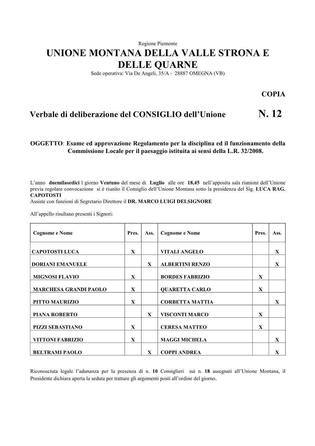 CU 012 Regolamento Commissione Paesaggio