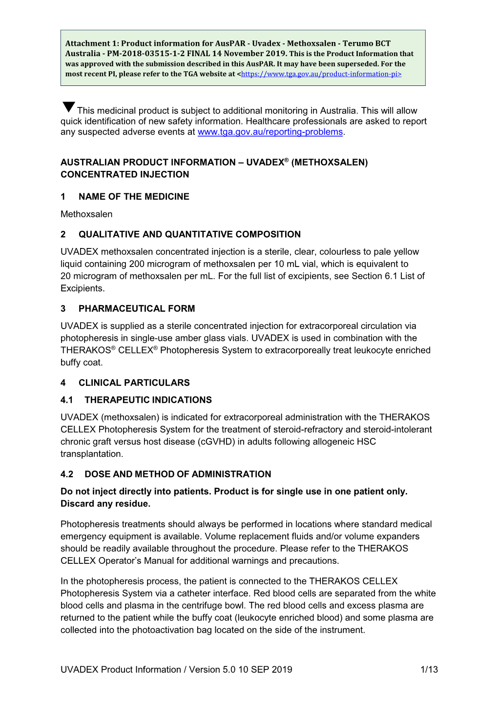 Auspar Attachment 1: Product Information for Methoxsalen