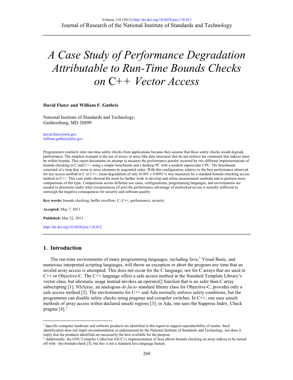 A Case Study of Performance Degradation Attributable to Run-Time Bounds Checks on C++ Vector Access