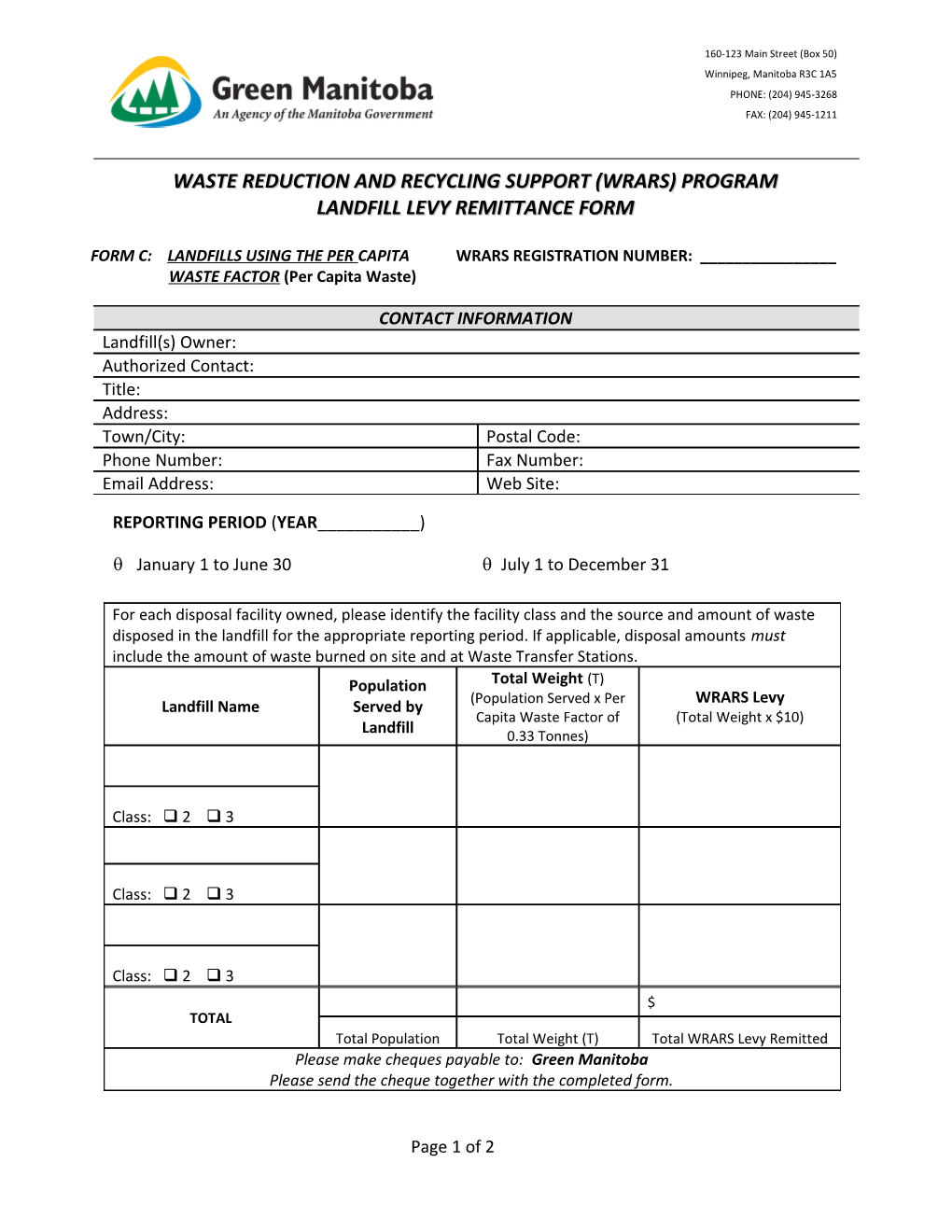 WRARS Cost Recovery Registration & Agreement Form