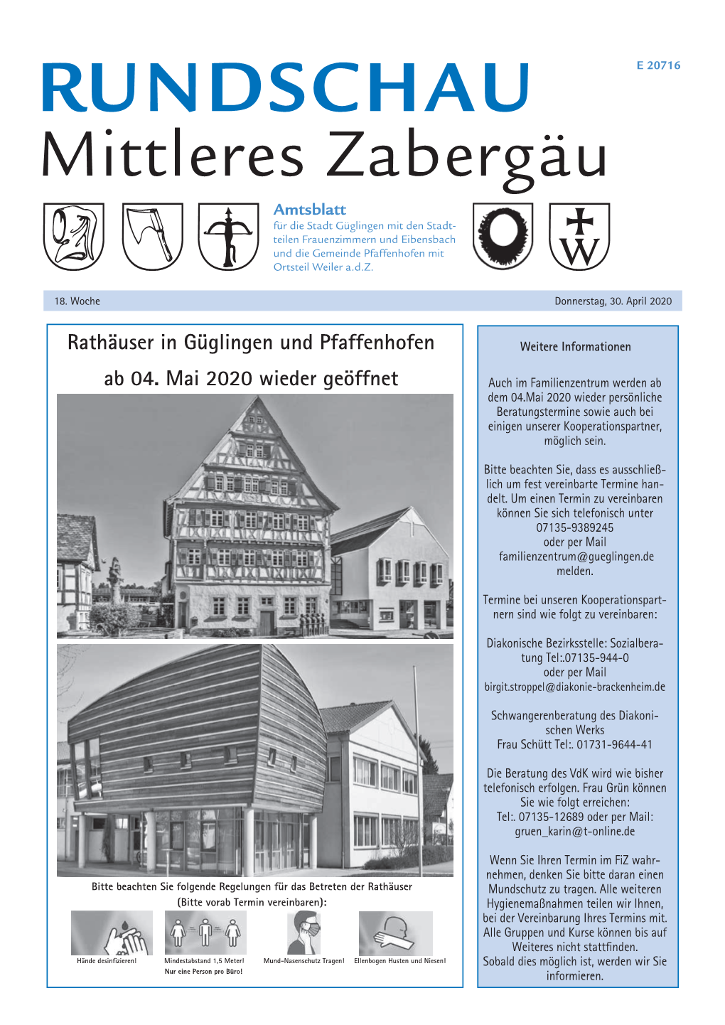 Rathäuser in Güglingen Und Pfaffenhofen Ab 04. Mai 2020