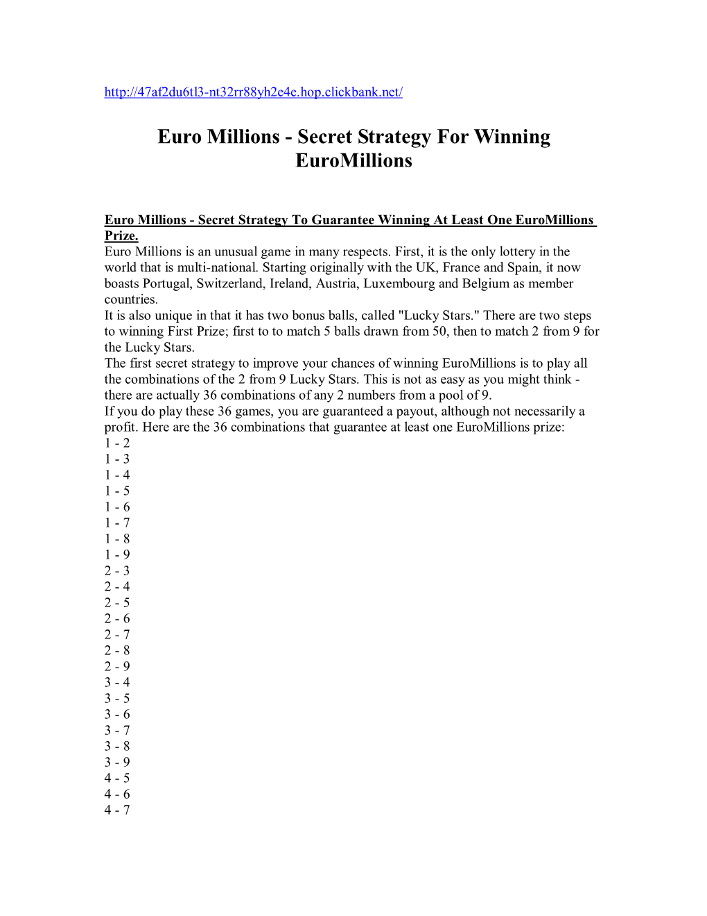 Euro Millions - Secret Strategy for Winning Euromillions