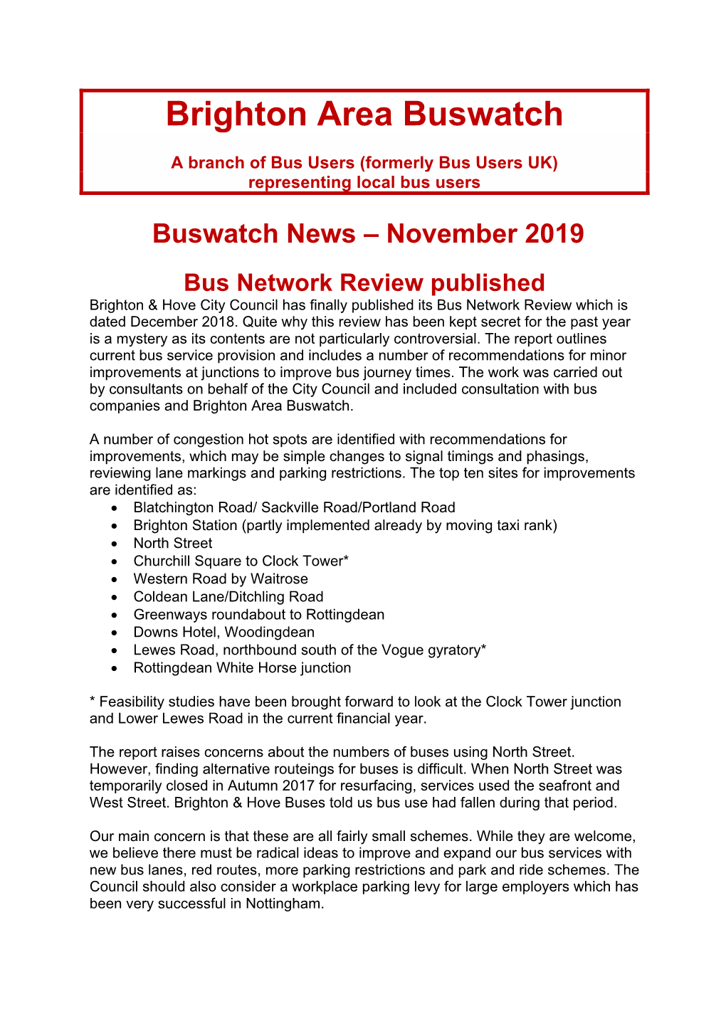 Brighton Area Buswatch Meeting