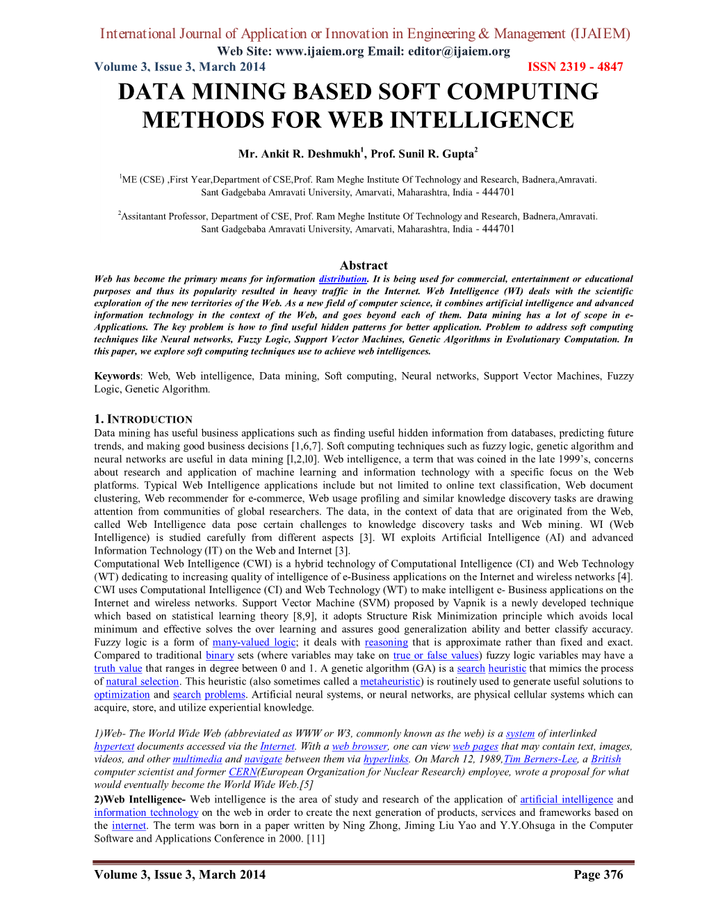 Data Mining Based Soft Computing Methods for Web Intelligence