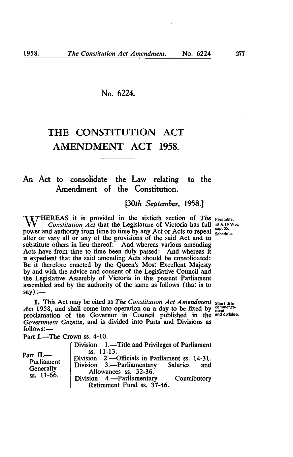 No. 6224. the CONSTITUTION ACT AMENDMENT ACT 1958