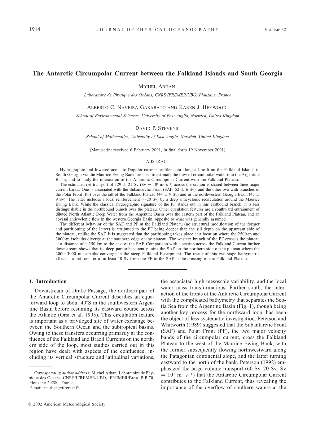 The Antarctic Circumpolar Current Between the Falkland Islands and South Georgia