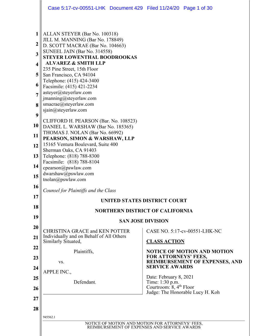 Motion for Attorneys' Fees with Exhibits