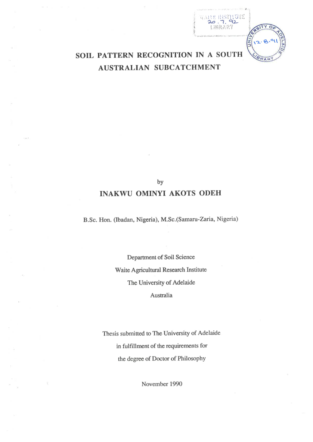 Soil Pattern Recognition in a South Australian Subcatchment