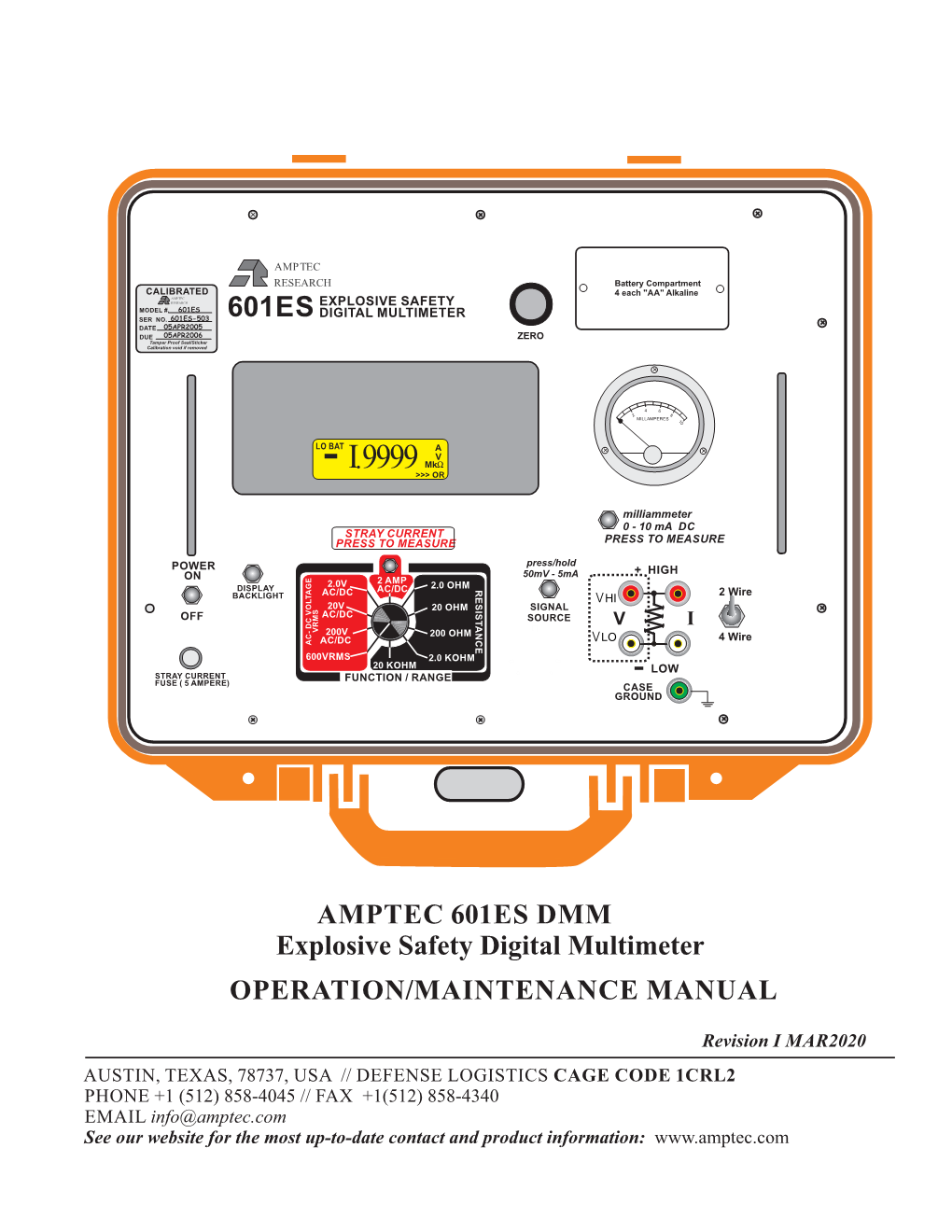 AMPTEC 601ES DMM Explosive Safety Digital Multimeter OPERATION/MAINTENANCE MANUAL