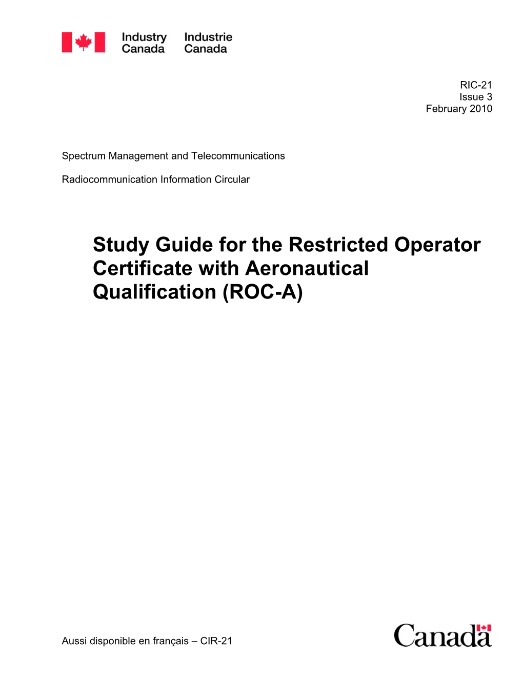 Study Guide for the Restricted Operator Certificate with Aeronautical Qualification (ROC-A)