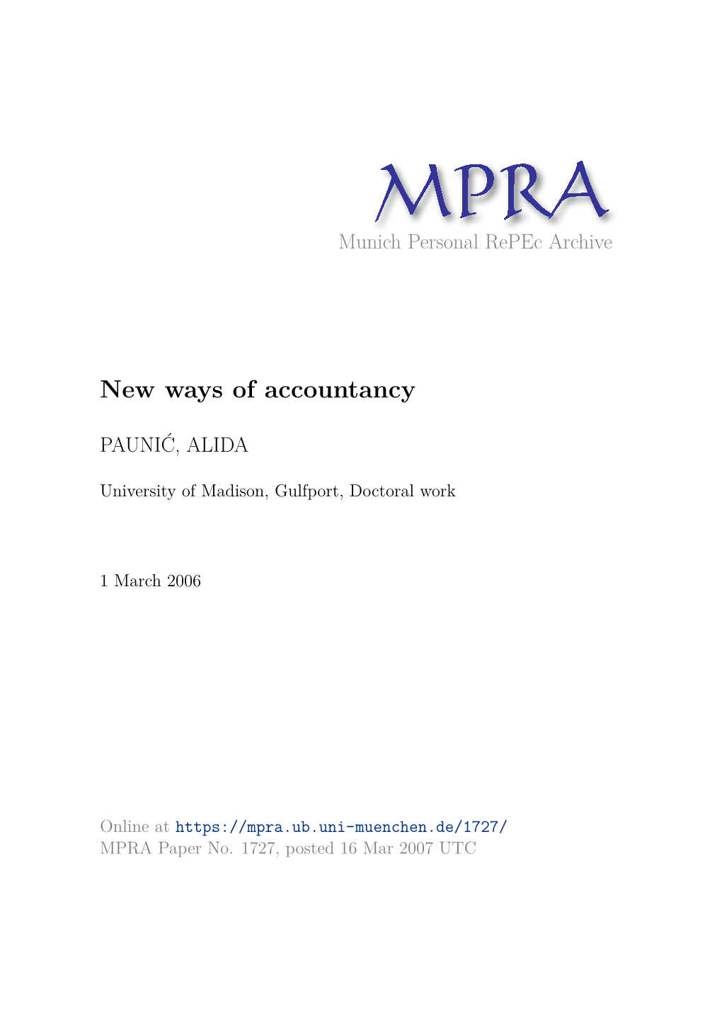 New Ways of Accountancy