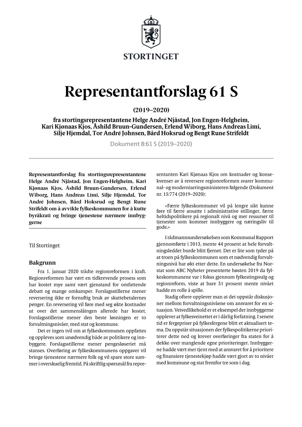 Representantforslag 61 S