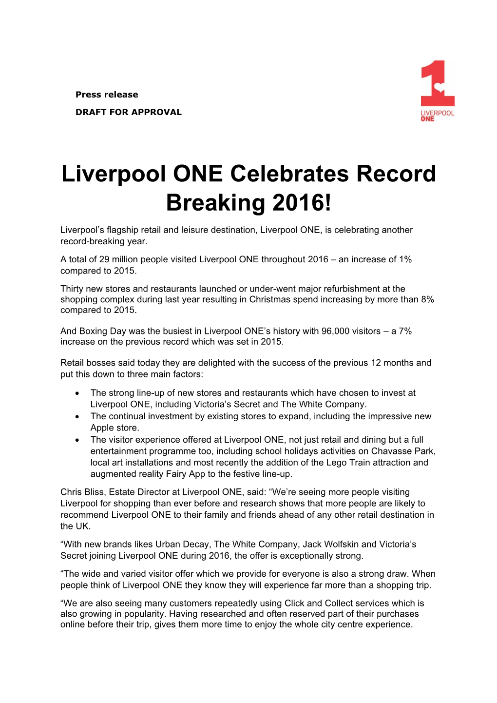 Liverpool ONE Celebrates Record Breaking 2016!