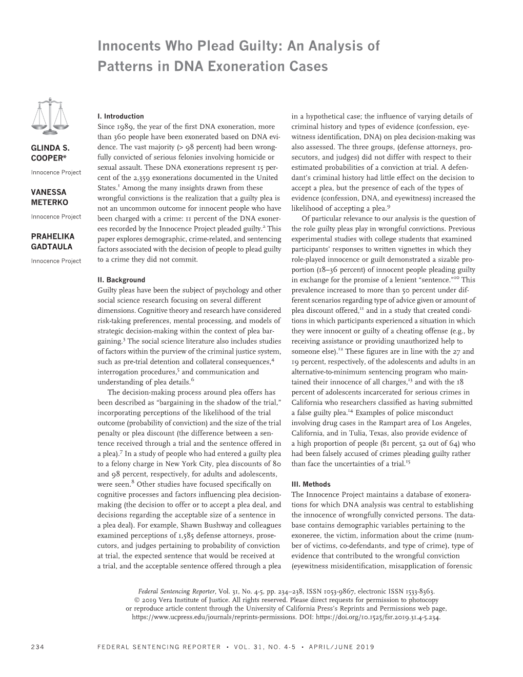 Innocents Who Plead Guilty: an Analysis of Patterns in DNA Exoneration Cases