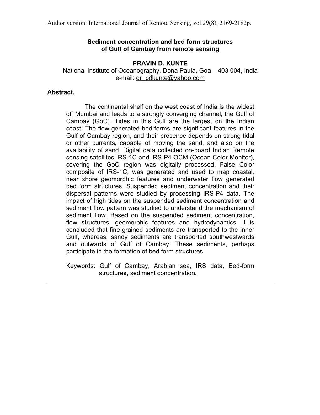 International Journal of Remote Sensing, Vol.29(8), 2169-2182P