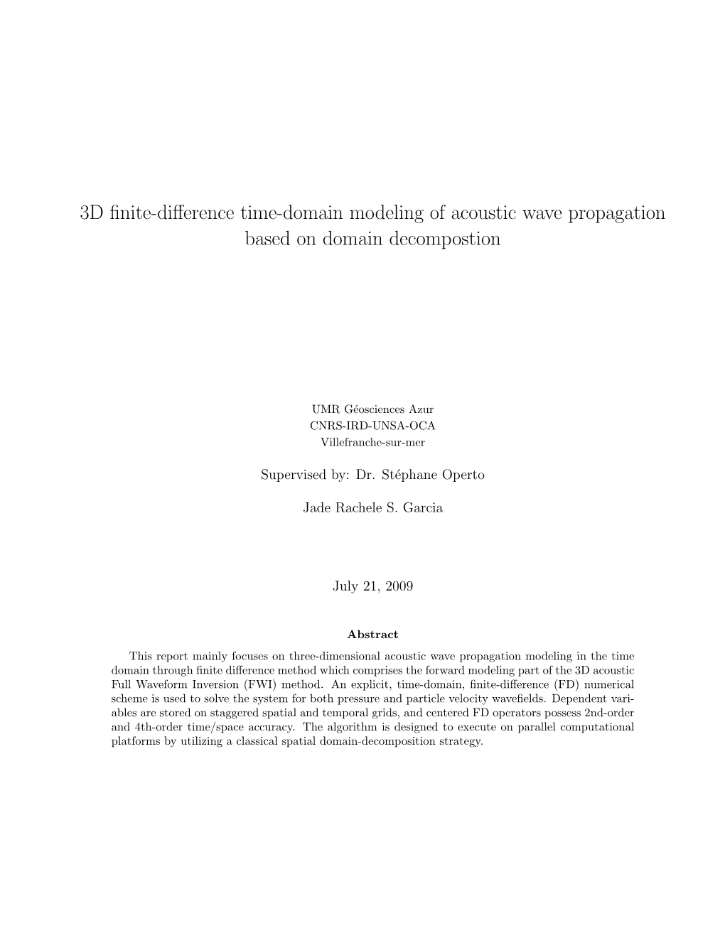 3D Finite-Difference Time-Domain Modeling of Acoustic Wave