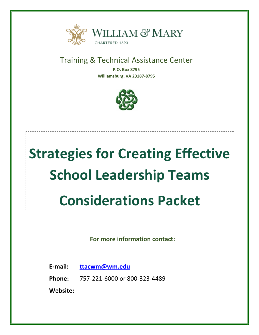 Strategies for Creating Effective School Leadership Teams Considerations Packet