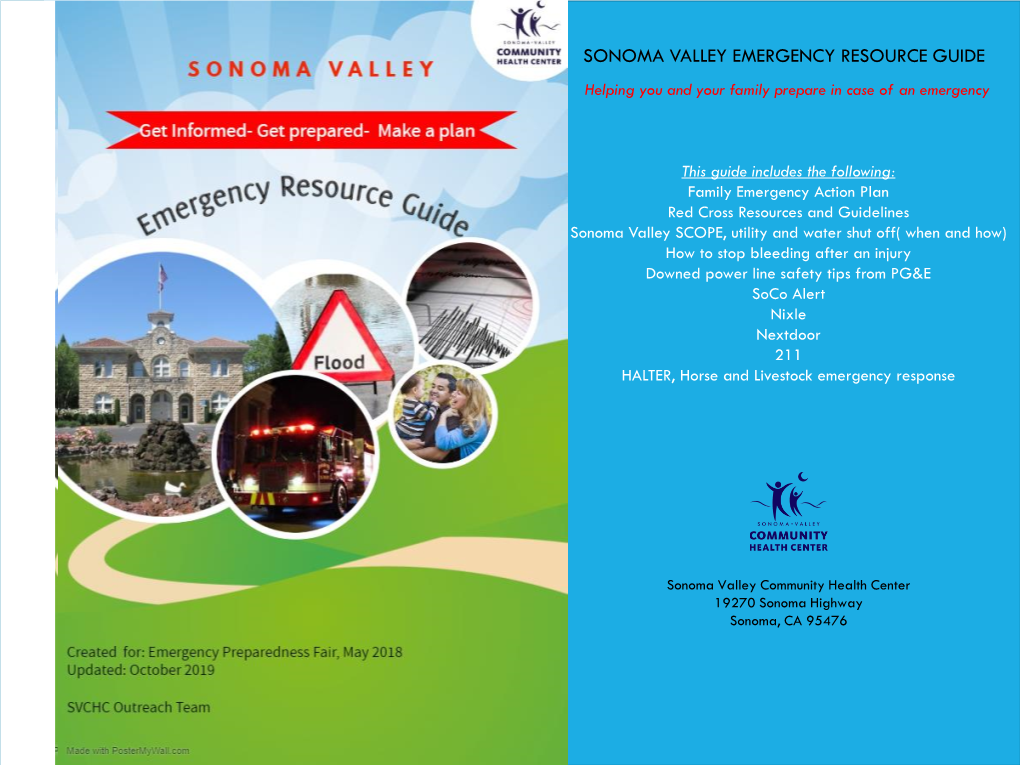 SONOMA VALLEY EMERGENCY RESOURCE GUIDE Helping You and Your Family Prepare in Case of an Emergency