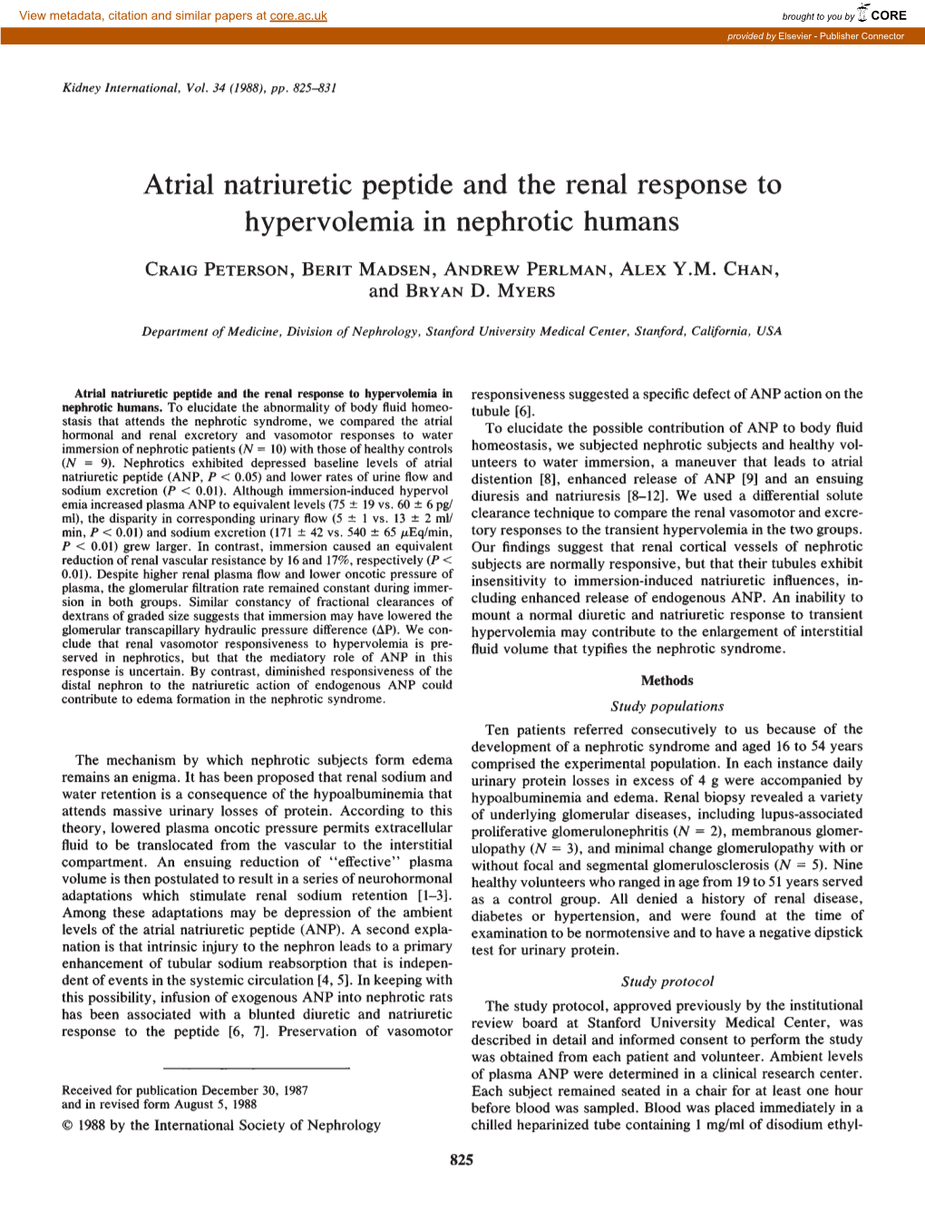 Atrial Natriuretic Peptide and the Renal Response to Hypervolemia in Nephrotic Humans