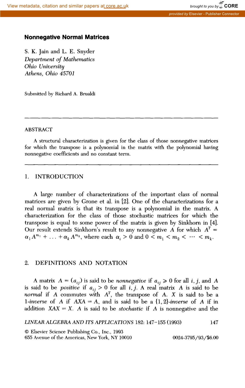 Nonnegative Normal Matrices